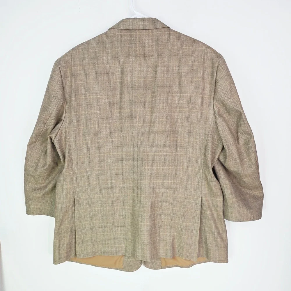 Jos. A. Bank Mens 50R Travelers Silk/Wool Tan Plaid Two Button Blazer Sport Coat